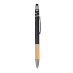 Stylo avec détail en bambou et spinner antistress encre bleue couleur noir cinquième vue