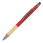Stylo avec détail en bambou et spinner antistress encre bleue couleur rouge