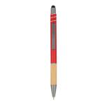 Stylo avec détail en bambou et spinner antistress encre bleue couleur rouge deuxième vue