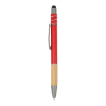 Stylo avec détail en bambou et spinner antistress encre bleue couleur rouge troisième vue