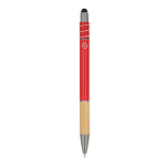 Stylo avec détail en bambou et spinner antistress encre bleue couleur rouge quatrière vue
