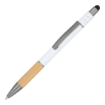 Stylo avec détail en bambou et spinner antistress encre bleue couleur blanc