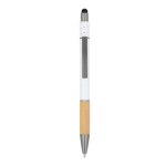Stylo avec détail en bambou et spinner antistress encre bleue couleur blanc deuxième vue