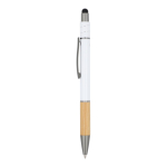 Stylo avec détail en bambou et spinner antistress encre bleue couleur blanc troisième vue