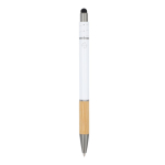 Stylo avec détail en bambou et spinner antistress encre bleue couleur blanc quatrière vue