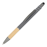 Stylo avec détail en bambou et spinner antistress encre bleue couleur gris