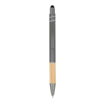 Stylo avec détail en bambou et spinner antistress encre bleue couleur gris deuxième vue