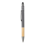 Stylo avec détail en bambou et spinner antistress encre bleue couleur gris troisième vue