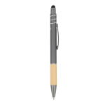 Stylo avec détail en bambou et spinner antistress encre bleue couleur gris cinquième vue