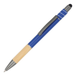 Stylo avec détail en bambou et spinner antistress encre bleue couleur bleu foncé