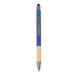 Stylo avec détail en bambou et spinner antistress encre bleue couleur bleu foncé deuxième vue