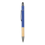 Stylo avec détail en bambou et spinner antistress encre bleue couleur bleu foncé troisième vue