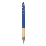Stylo avec détail en bambou et spinner antistress encre bleue couleur bleu foncé quatrière vue