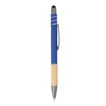 Stylo avec détail en bambou et spinner antistress encre bleue couleur bleu foncé cinquième vue