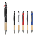 Stylo avec détail en bambou et spinner antistress encre bleue