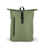 Sac à dos rolltop en RPET avec petite fermeture éclair frontale 20L couleur vert olive