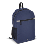 Sac à dos en RPET compartiment frontal et petit détail réfléchissant couleur bleu foncé deuxième vue