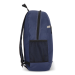 Sac à dos en RPET compartiment frontal et petit détail réfléchissant couleur bleu foncé troisième vue