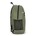 Sac à dos en RPET compartiment frontal et petit détail réfléchissant couleur vert olive troisième vue