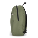 Sac à dos en RPET compartiment frontal et petit détail réfléchissant couleur vert olive quatrière vue