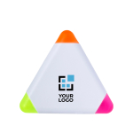3 marqueurs fluorescents dans un triangle en plastique Triangle couleur blanc avec zone d'impression