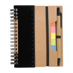 Carnet avec notes adhésives, règle et stylo, format A6, pages lignées couleur noir première vue
