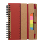 Carnet avec notes adhésives, règle et stylo, format A6, pages lignées couleur rouge première vue