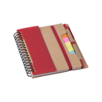 Carnet avec notes adhésives, règle et stylo, format A6, pages lignées couleur rouge douxième vue