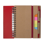 Carnet avec notes adhésives, règle et stylo, format A6, pages lignées couleur rouge troisième vue