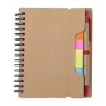 Carnet avec notes adhésives, règle et stylo, format A6, pages lignées couleur rouge neuvième vue