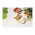 Carnet avec notes adhésives, règle et stylo, format A6, pages lignées première vue