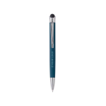 Stylo tactile en aluminium, en étui métallique, encre bleue couleur bleu avec zone d'impression