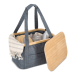 Panier de pique-nique avec couvercle en bois et sac isotherme couleur gris foncé quatrière vue