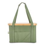 Panier de pique-nique avec couvercle en bois et sac isotherme couleur vert olive