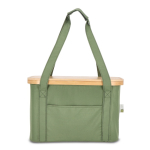Panier de pique-nique avec couvercle en bois et sac isotherme couleur vert olive deuxième vue