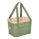 Panier de pique-nique avec couvercle en bois et sac isotherme couleur vert olive troisième vue
