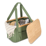 Panier de pique-nique avec couvercle en bois et sac isotherme couleur vert olive quatrière vue