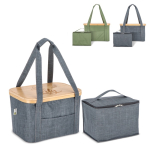 Panier de pique-nique avec couvercle en bois et sac isotherme