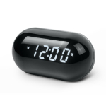 Radio réveil rond et compact avec écran numérique pour l'heure couleur noir