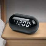 Radio réveil rond et compact avec écran numérique pour l'heure couleur noir cinquième vue
