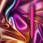 Stylo à bille en plastique recyclé, finition douce et encre bleue couleur rose sixième vue
