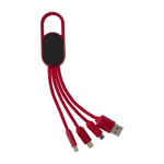 Set de câbles de charge 4 en 1 avec mousqueton et logo lumineux couleur rouge première vue