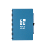Carnet et stylo assortis en paille de blé, format A5, pages lignées couleur bleu avec zone d'impression