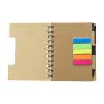 Carnet avec notes adhésives à l'intérieur, format A6, pages lignées couleur marron quatrième vue