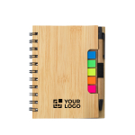 Carnet avec notes adhésives à l'intérieur, format A6, pages lignées couleur marron avec zone d'impression