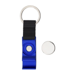 Porte-clés en métal avec décapsuleur et jeton chariot de supermarché couleur bleu troisième vue