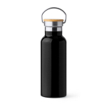 Bouteille en inox avec couvercle en bambou et anse pliable 500ml couleur noir deuxième vue