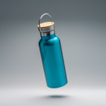 Bouteille en inox avec couvercle en bambou et anse pliable 500ml couleur noir vue détaillée 3