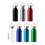 Bouteille en inox avec couvercle en bambou et anse pliable 500ml couleur noir vue détaillée 4
