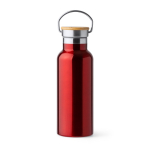 Bouteille en inox avec couvercle en bambou et anse pliable 500ml couleur rouge deuxième vue